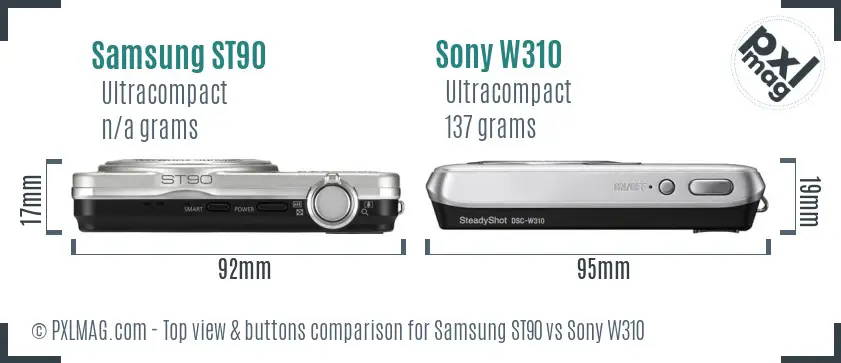 Samsung ST90 vs Sony W310 top view buttons comparison
