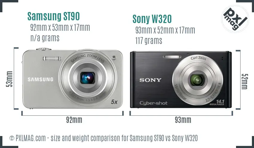 Samsung ST90 vs Sony W320 size comparison