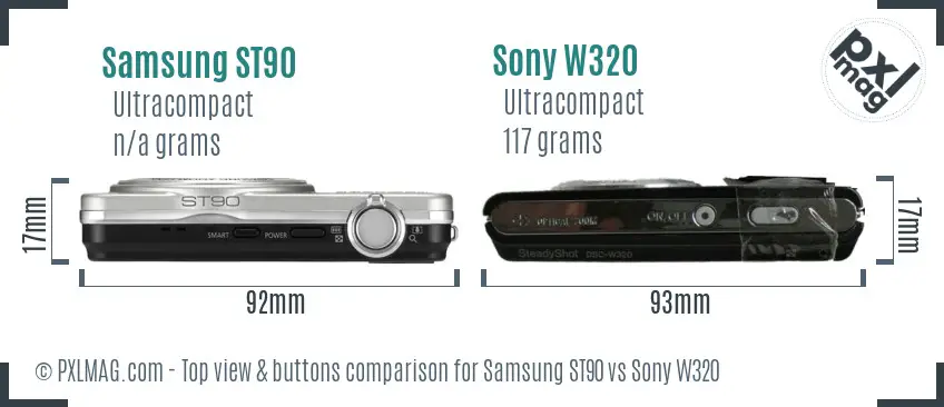 Samsung ST90 vs Sony W320 top view buttons comparison