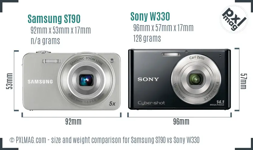 Samsung ST90 vs Sony W330 size comparison