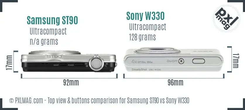 Samsung ST90 vs Sony W330 top view buttons comparison