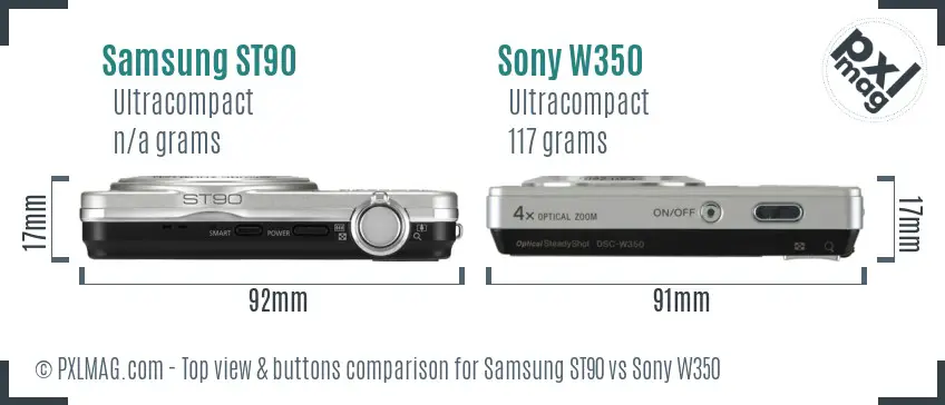 Samsung ST90 vs Sony W350 top view buttons comparison