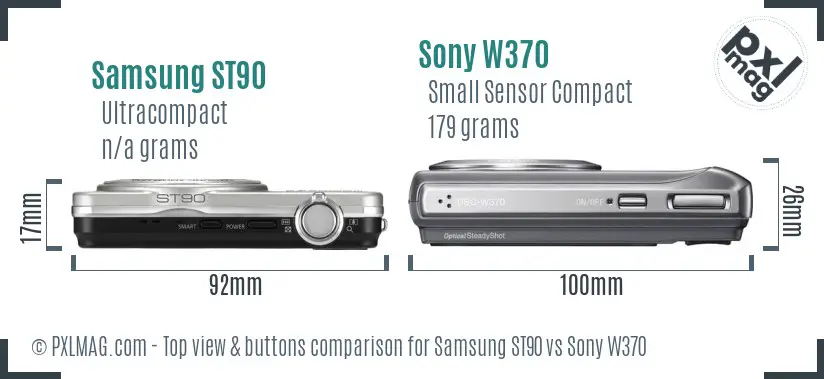 Samsung ST90 vs Sony W370 top view buttons comparison Samsung ST90 vs Sony W370 top view buttons comparison