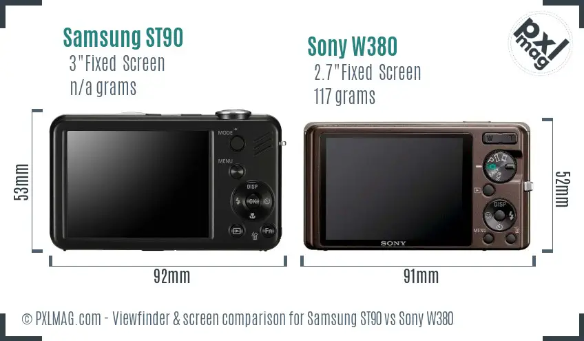 Samsung ST90 vs Sony W380 Screen and Viewfinder comparison