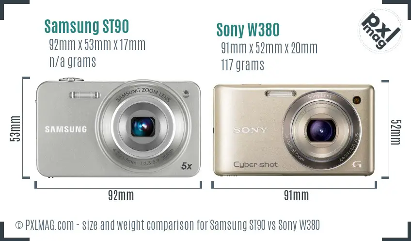 Samsung ST90 vs Sony W380 size comparison