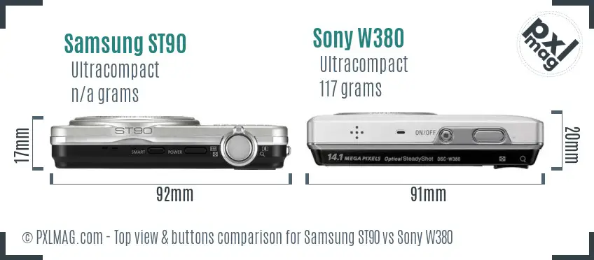 Samsung ST90 vs Sony W380 top view buttons comparison