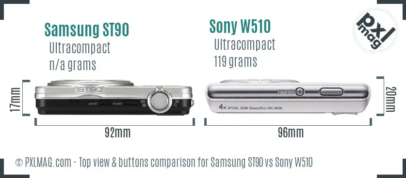Samsung ST90 vs Sony W510 top view buttons comparison