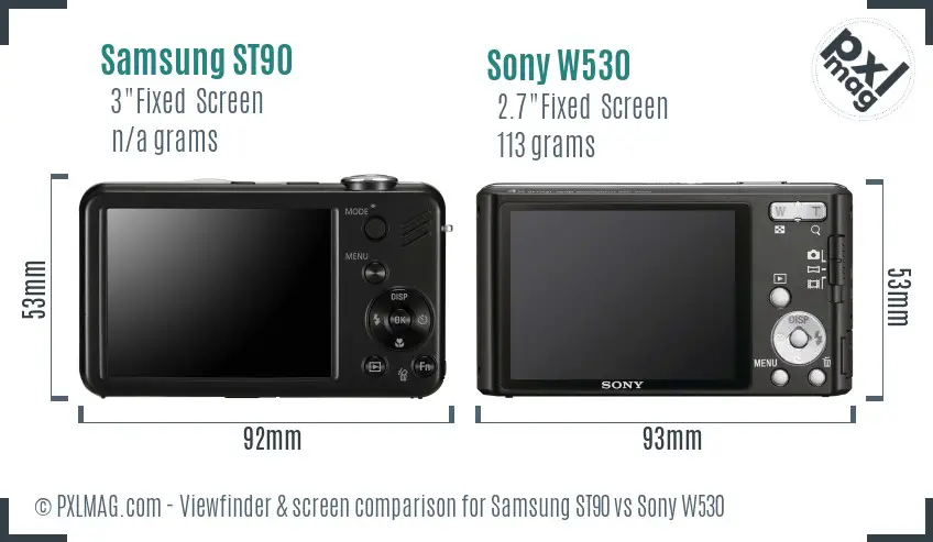 Samsung ST90 vs Sony W530 Screen and Viewfinder comparison