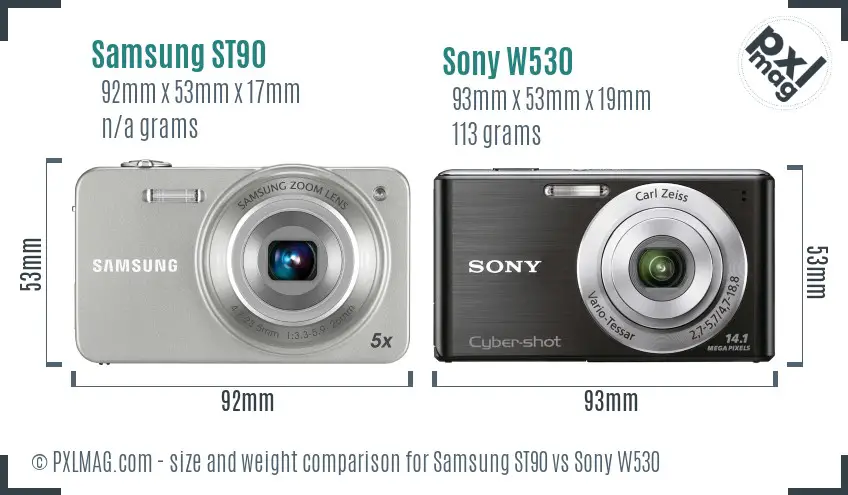 Samsung ST90 vs Sony W530 size comparison