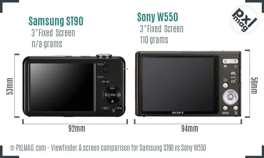 Samsung ST90 vs Sony W550 Screen and Viewfinder comparison