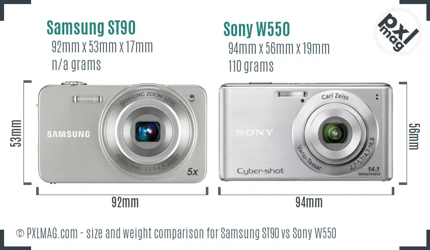 Samsung ST90 vs Sony W550 size comparison