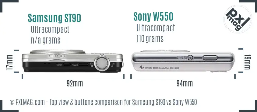 Samsung ST90 vs Sony W550 top view buttons comparison