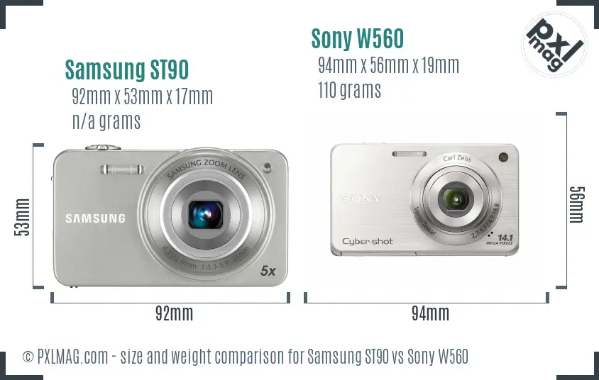 Samsung ST90 vs Sony W560 size comparison