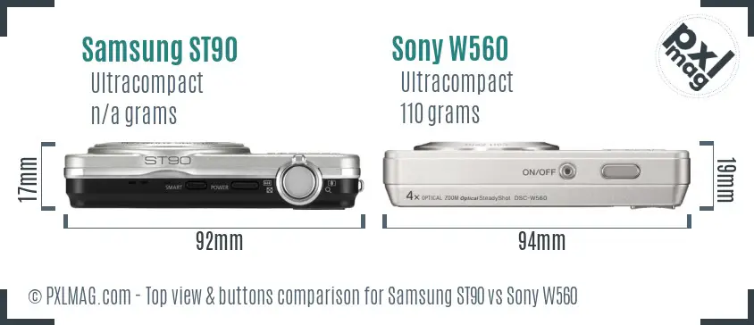 Samsung ST90 vs Sony W560 top view buttons comparison