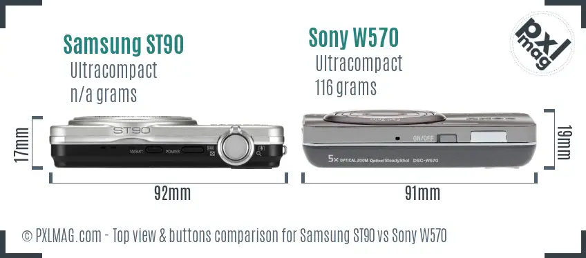 Samsung ST90 vs Sony W570 top view buttons comparison Samsung ST90 vs Sony W570 top view buttons comparison