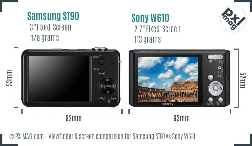 Samsung ST90 vs Sony W610 Screen and Viewfinder comparison