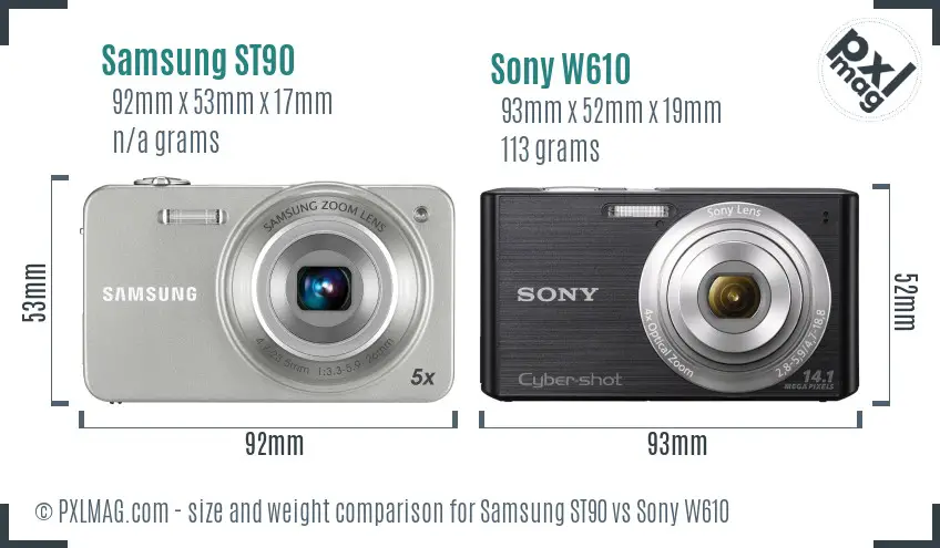 Samsung ST90 vs Sony W610 size comparison