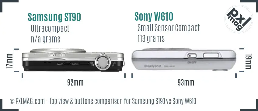Samsung ST90 vs Sony W610 top view buttons comparison