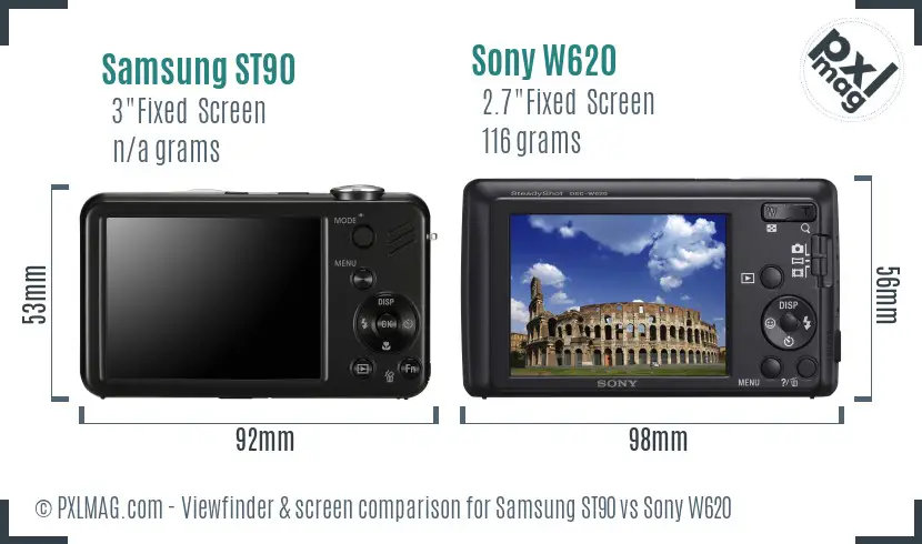 Samsung ST90 vs Sony W620 Screen and Viewfinder comparison