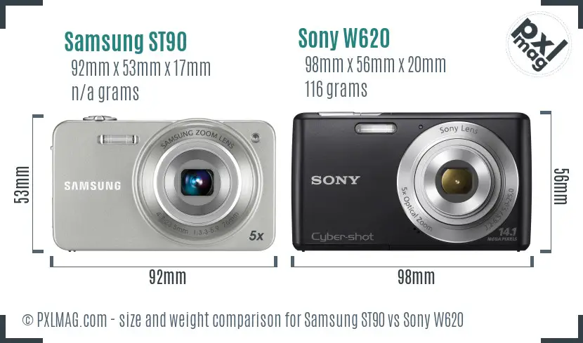 Samsung ST90 vs Sony W620 size comparison