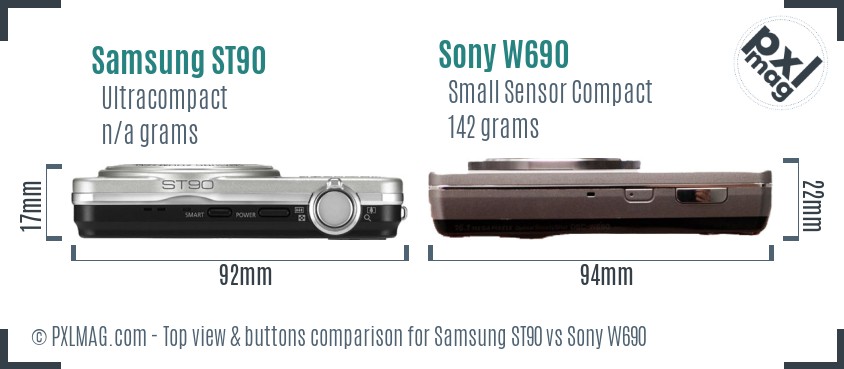 Samsung ST90 vs Sony W690 top view buttons comparison