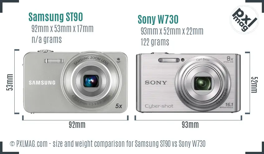 Samsung ST90 vs Sony W730 size comparison Samsung ST90 vs Sony W730 size comparison