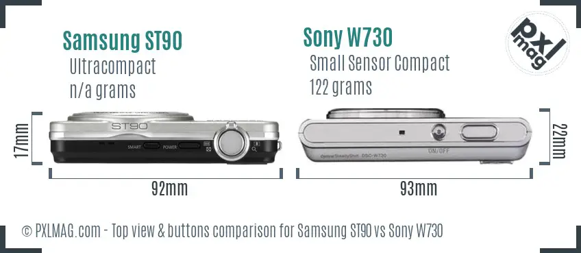 Samsung ST90 vs Sony W730 top view buttons comparison Samsung ST90 vs Sony W730 top view buttons comparison