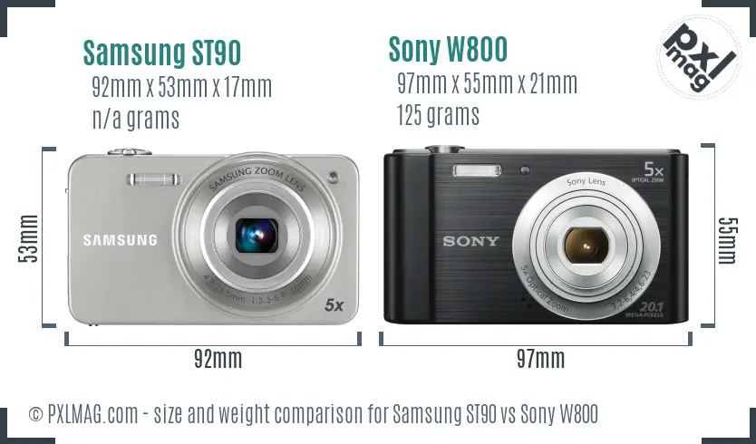 Samsung ST90 vs Sony W800 size comparison