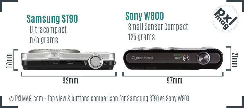 Samsung ST90 vs Sony W800 top view buttons comparison