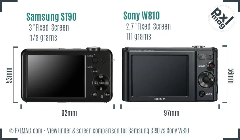Samsung ST90 vs Sony W810 Screen and Viewfinder comparison