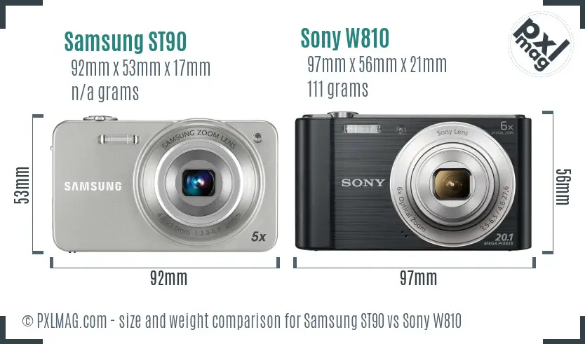 Samsung ST90 vs Sony W810 size comparison