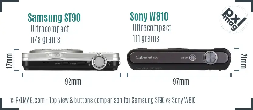 Samsung ST90 vs Sony W810 top view buttons comparison