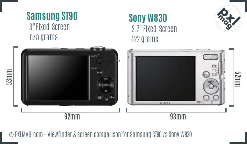 Samsung ST90 vs Sony W830 Screen and Viewfinder comparison