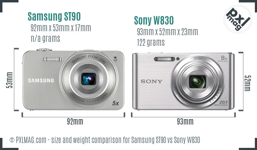 Samsung ST90 vs Sony W830 size comparison