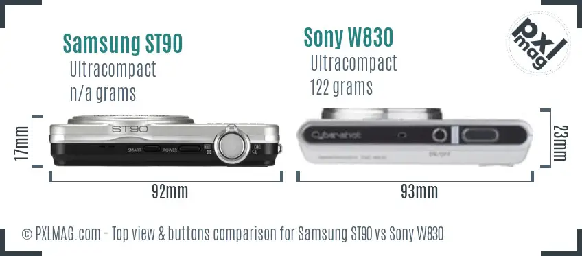Samsung ST90 vs Sony W830 top view buttons comparison