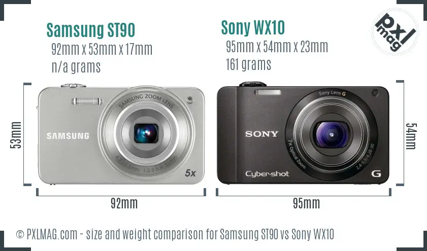 Samsung ST90 vs Sony WX10 size comparison