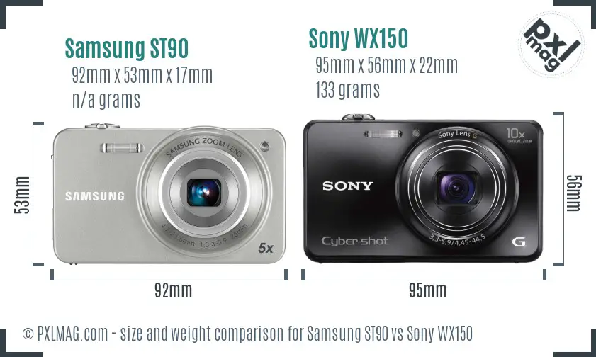 Samsung ST90 vs Sony WX150 size comparison Samsung ST90 vs Sony WX150 size comparison