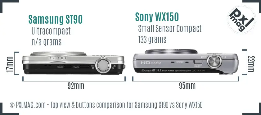 Samsung ST90 vs Sony WX150 top view buttons comparison Samsung ST90 vs Sony WX150 top view buttons comparison