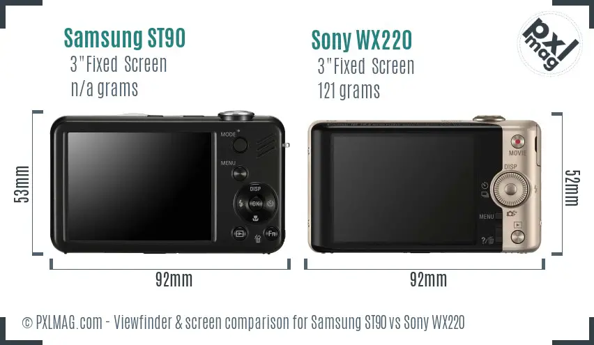 Samsung ST90 vs Sony WX220 Screen and Viewfinder comparison