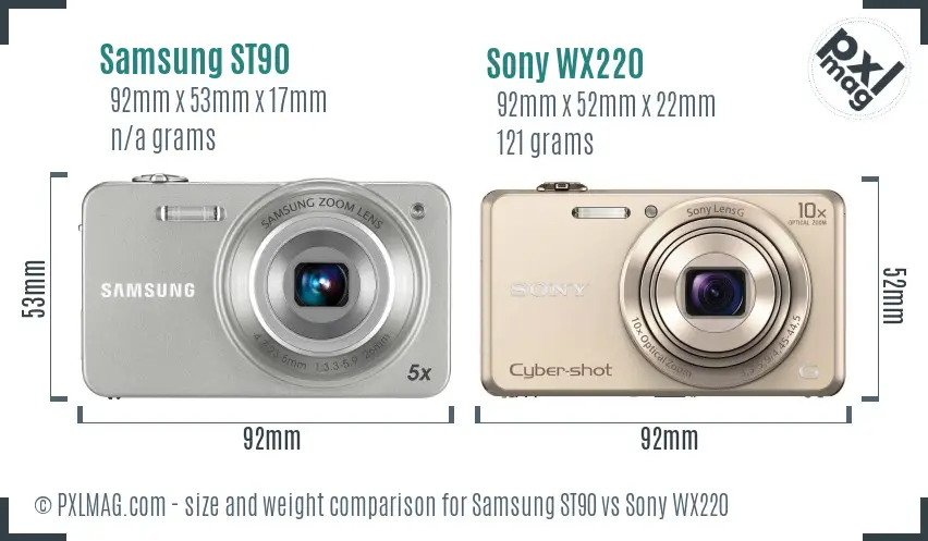 Samsung ST90 vs Sony WX220 size comparison