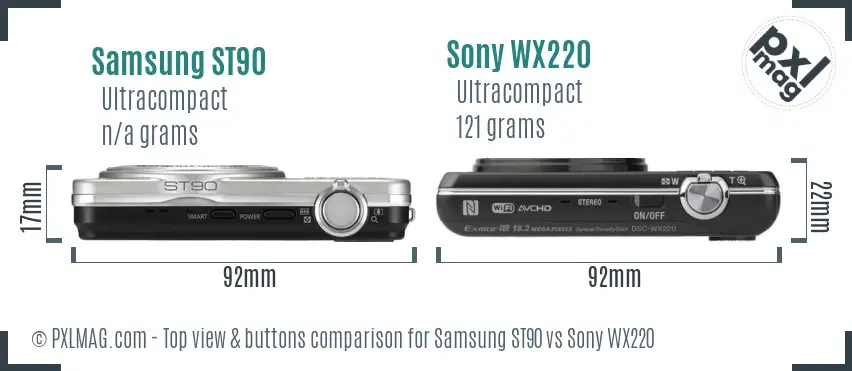 Samsung ST90 vs Sony WX220 top view buttons comparison