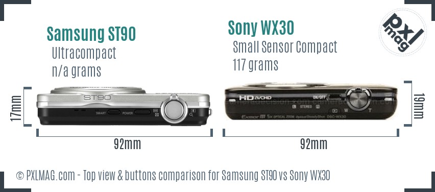 Samsung ST90 vs Sony WX30 top view buttons comparison