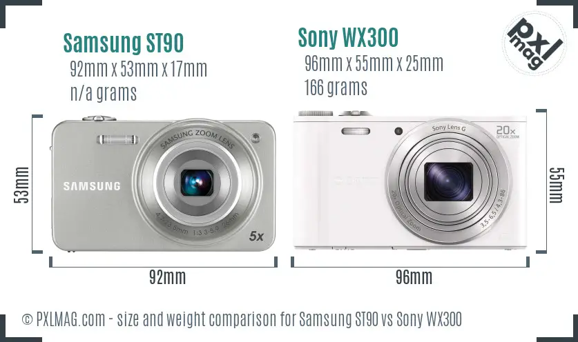 Samsung ST90 vs Sony WX300 size comparison