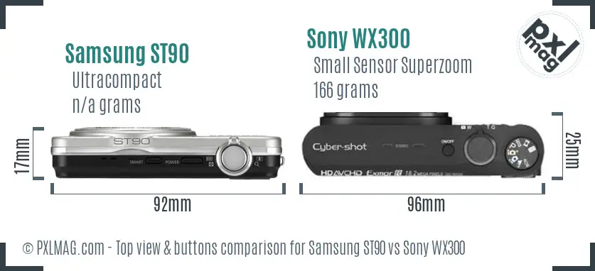 Samsung ST90 vs Sony WX300 top view buttons comparison