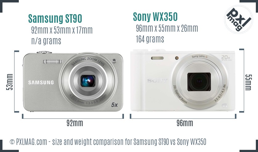 Samsung ST90 vs Sony WX350 size comparison