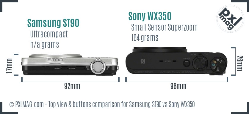 Samsung ST90 vs Sony WX350 top view buttons comparison