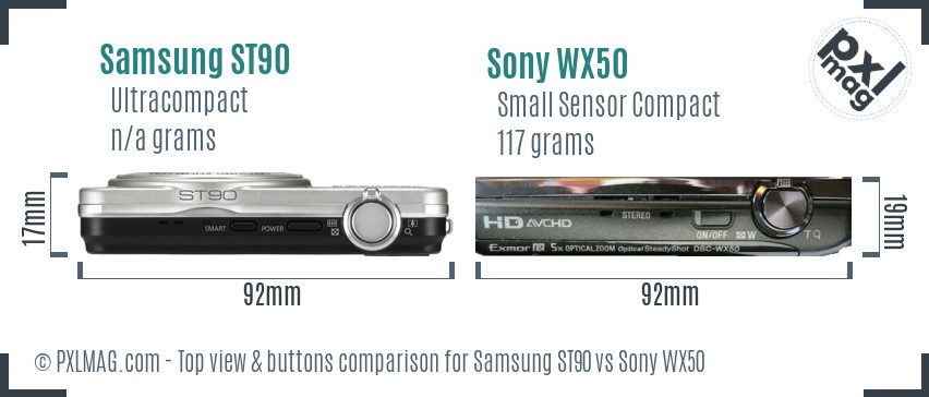 Samsung ST90 vs Sony WX50 top view buttons comparison