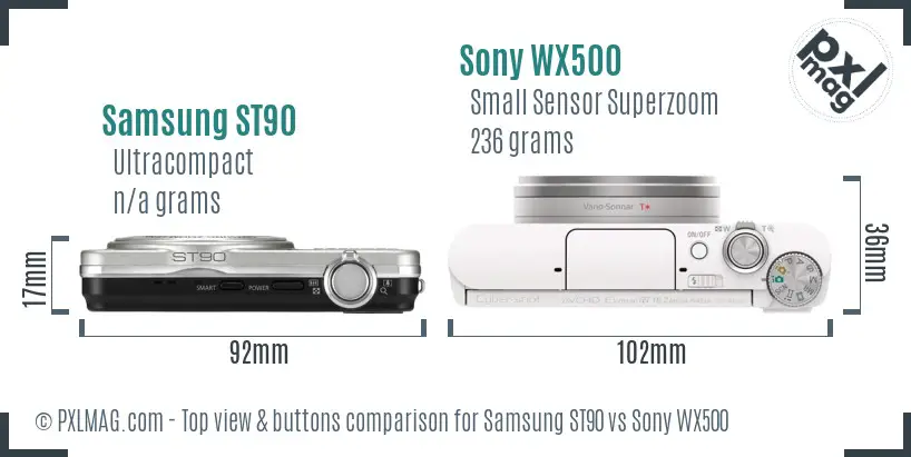 Samsung ST90 vs Sony WX500 top view buttons comparison Samsung ST90 vs Sony WX500 top view buttons comparison