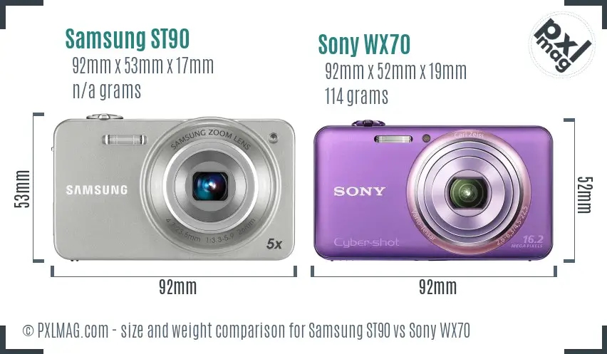 Samsung ST90 vs Sony WX70 size comparison