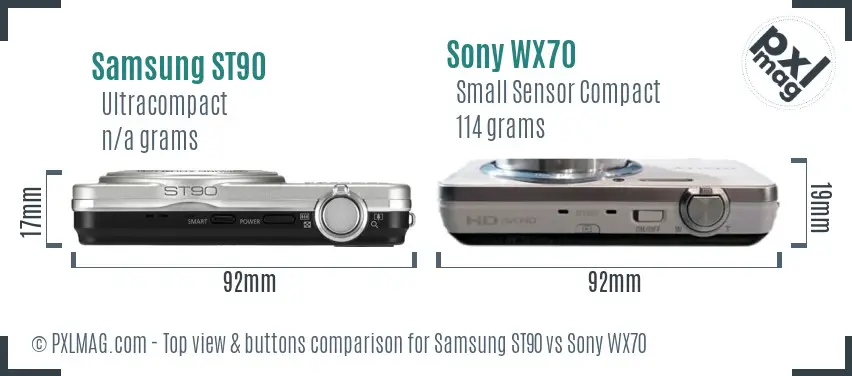 Samsung ST90 vs Sony WX70 top view buttons comparison